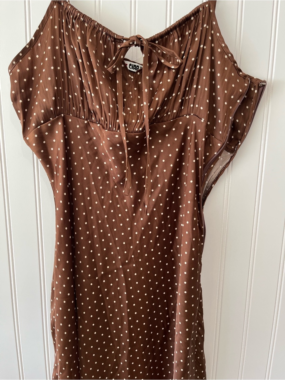 Ciao Lucia Brown Polka Dot Spaghetti Strap Midi Dress - Picture 7 of 8